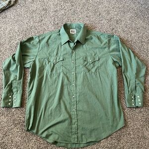 ELY Cattleman Pearl Snap Long Sleeve Men’s XXL Button Up Shirt Green